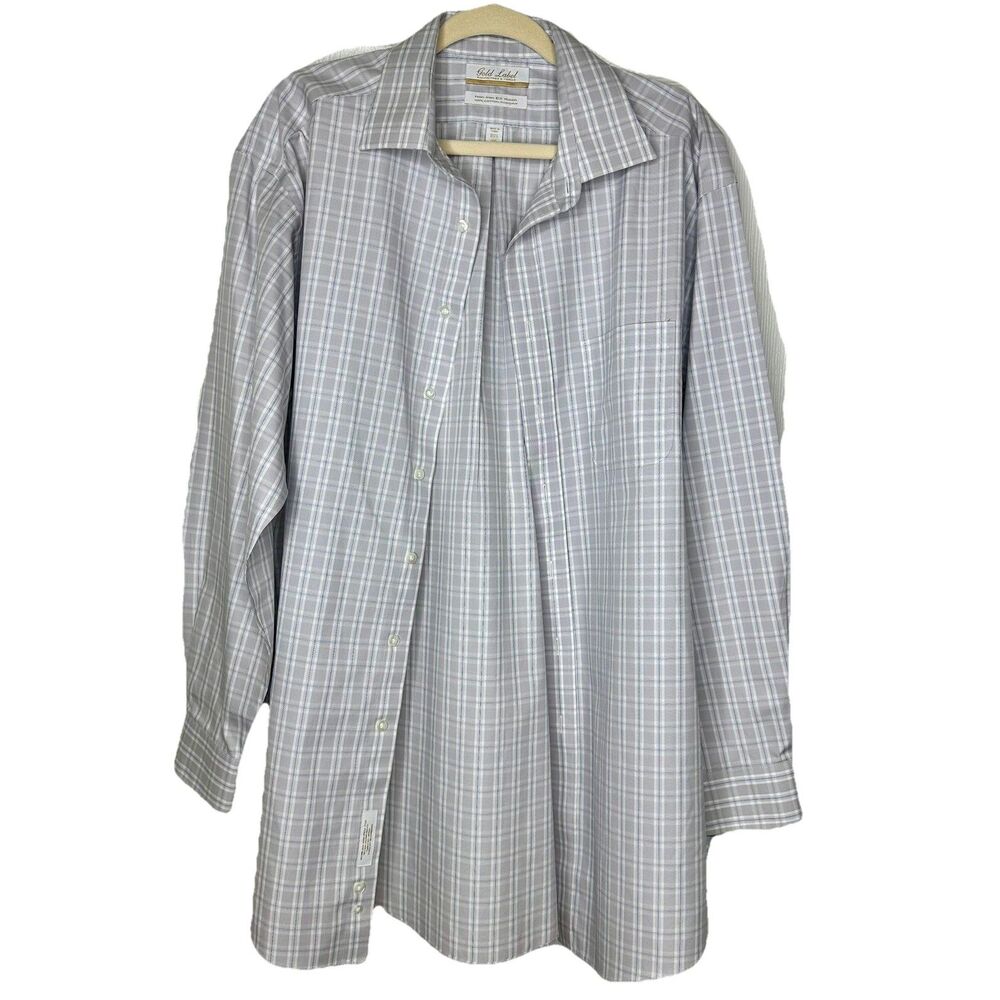 Roundtree & Yorke Gold Label Dress Shirt Mens 16.5 35 Blue Non Iron Cotton Large